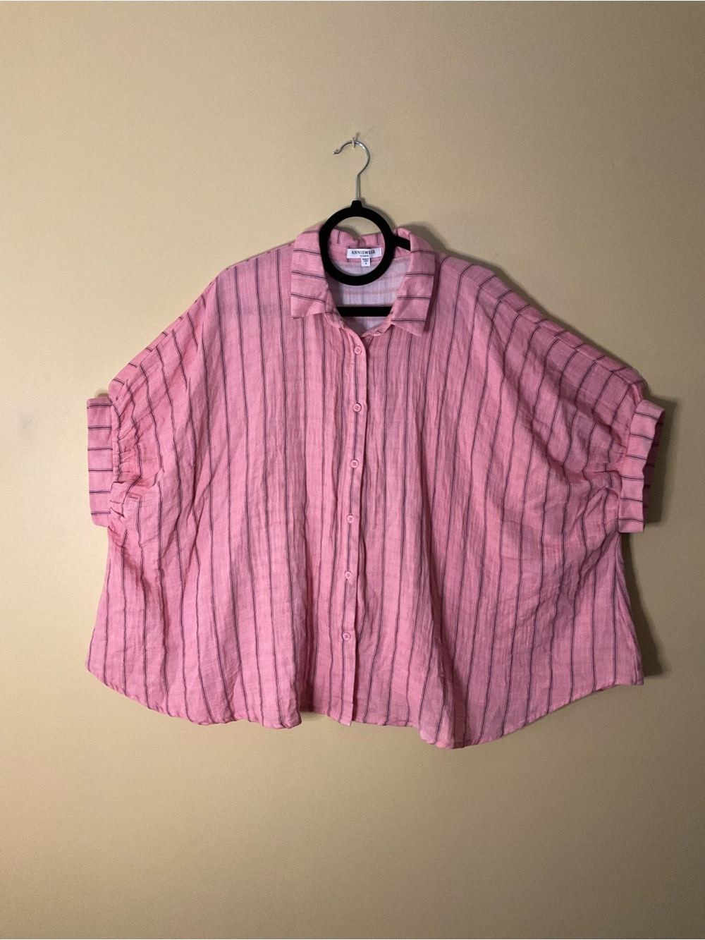 Anniewear Pink Striped Button-Front Dolman Shirt